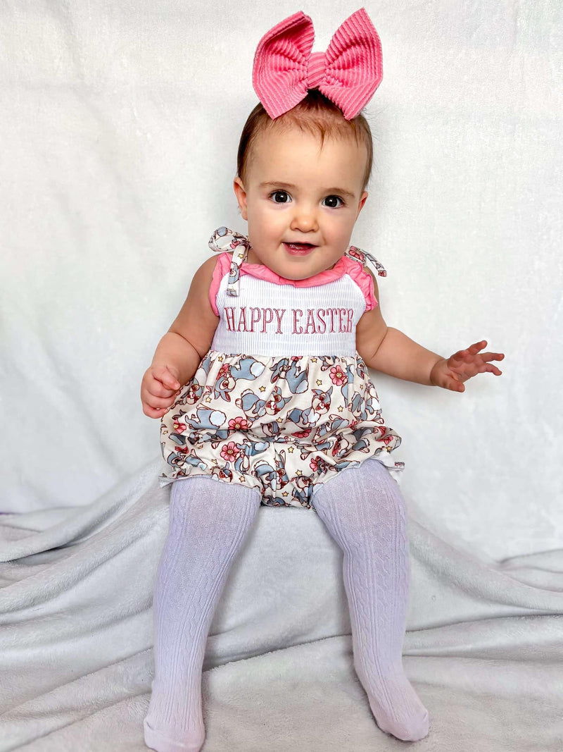 Smocked happy easter thumper tie romper