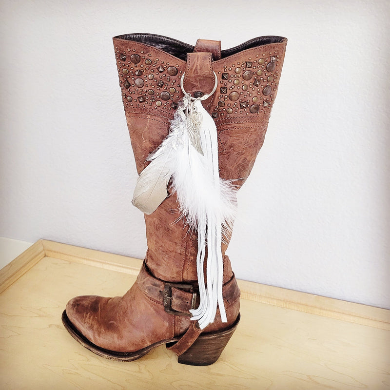 Wedding Boho Western Leather Boot Bling Charm Feather & Wing 500m