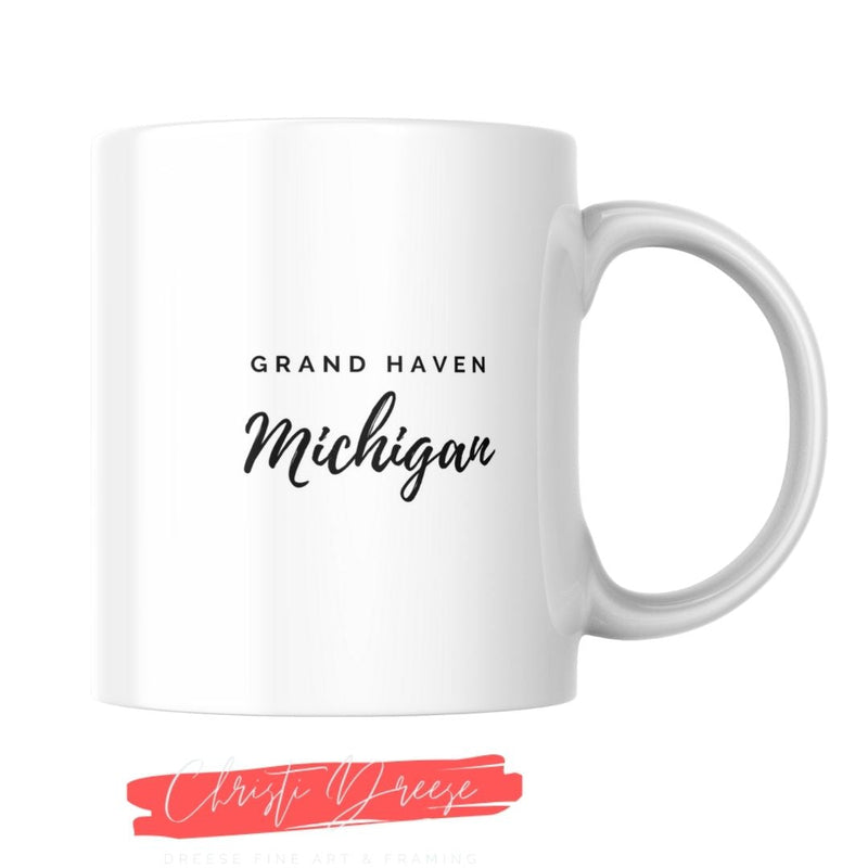 Drinkware -Grand Haven Lighthouse: Burning Sky, Quiet Shore