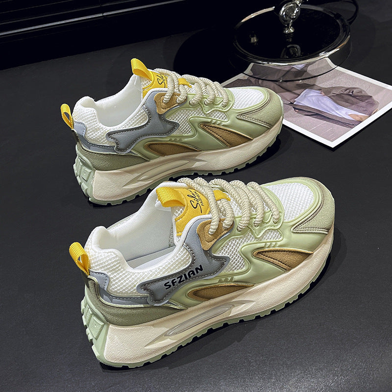 Luxury Sneakers Women Thick Bottom Round Toe Breathing Chunky Platform Sneakers Fashion Breathable Lightweight Comfortable Sneakers Non-Slip Girl Tennis Running Walking Shoes