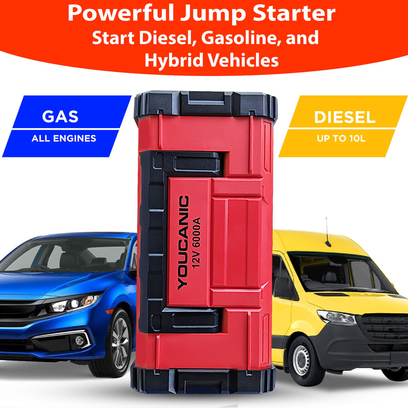 YOUCANIC Pro 6000A Jump Starter - Powerful Car Battery Booster, Power Bank, & Smart Safety Features