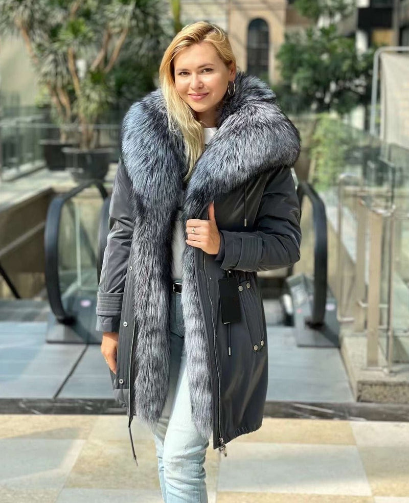 Genuine Silver Fox Fully Lined Hood Rabbit Insulated Parka