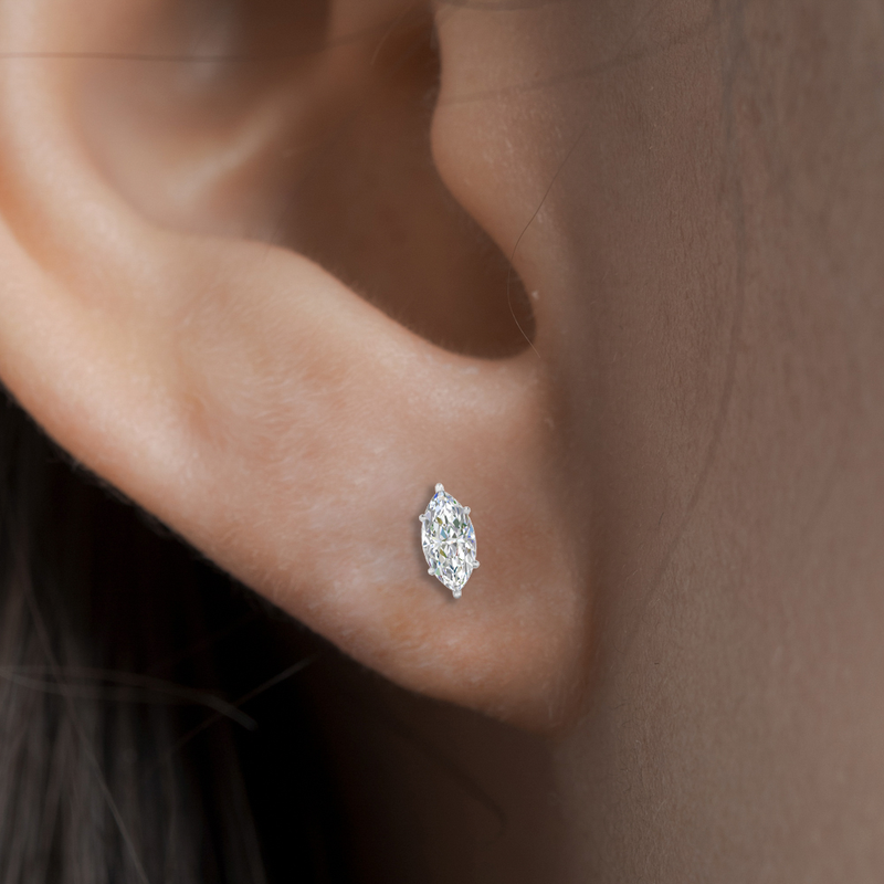6 Prong Marquise Diamonds Solitaire Stud Earring in Basket Setting