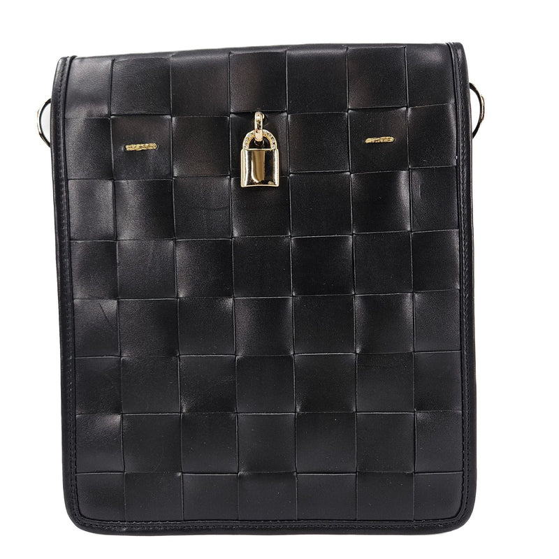 Woven Leather Black Crossbody Bag