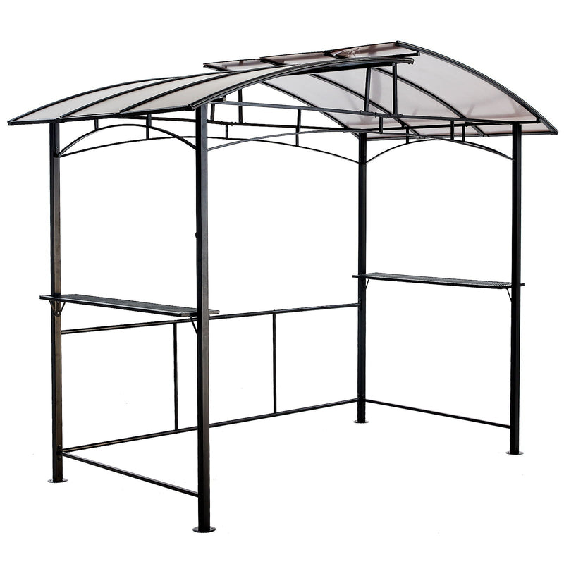Grill Gazebo 8X5Ft, Outdoor Patio Canopy, Bbq Shelter With Steel Hardtop And Side Shelves - Black