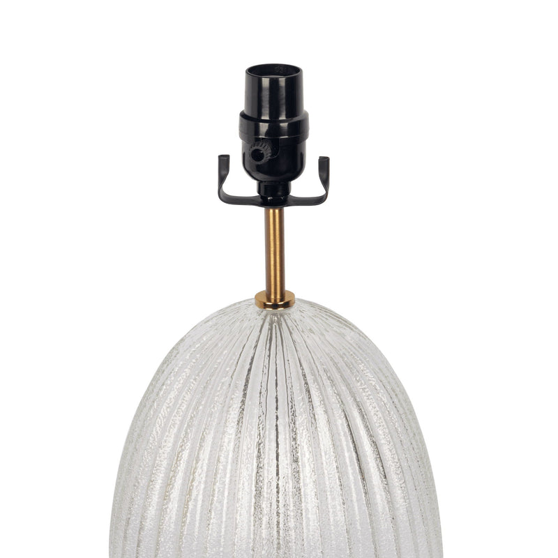 Aurora - Ribbed Lamp Base Clear Table Lamp Large Linen Shade - Beige / Clear / Gold