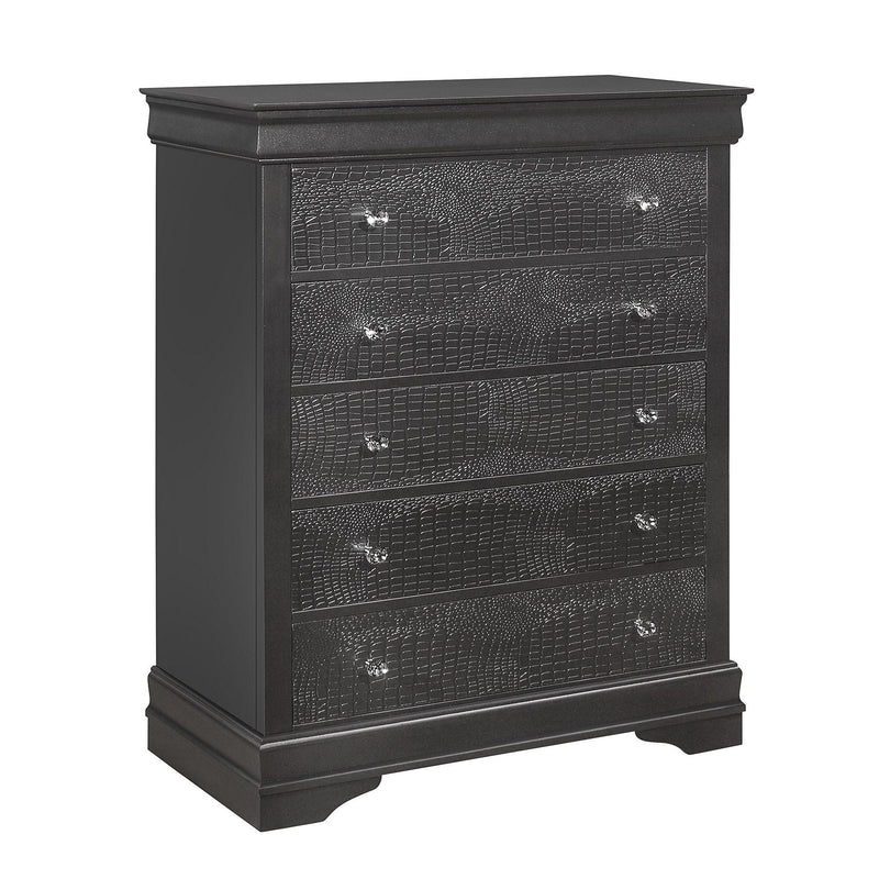 Shaker - 5 Pieces Bedroom Set With Crystal Inspired Tufted Headboard And LED Lighting