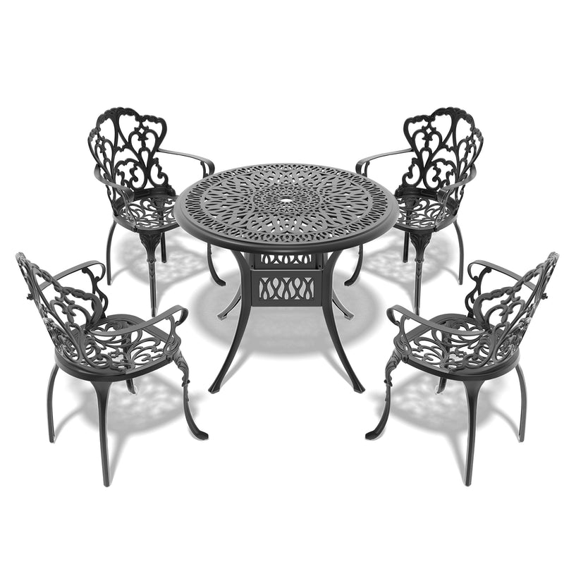 5-Piece Set Of Cast Aluminum Patio Furniture With Off-White Cushions
