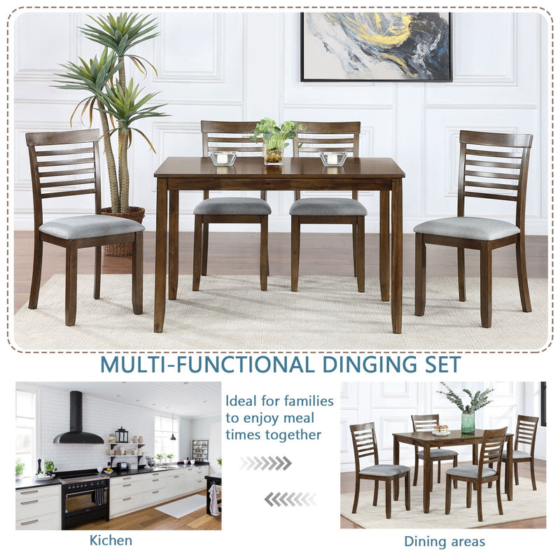 5 Pieces Modern Dining Set, Rectangular Wooden Dining Table With 4 Upholstered Chairs