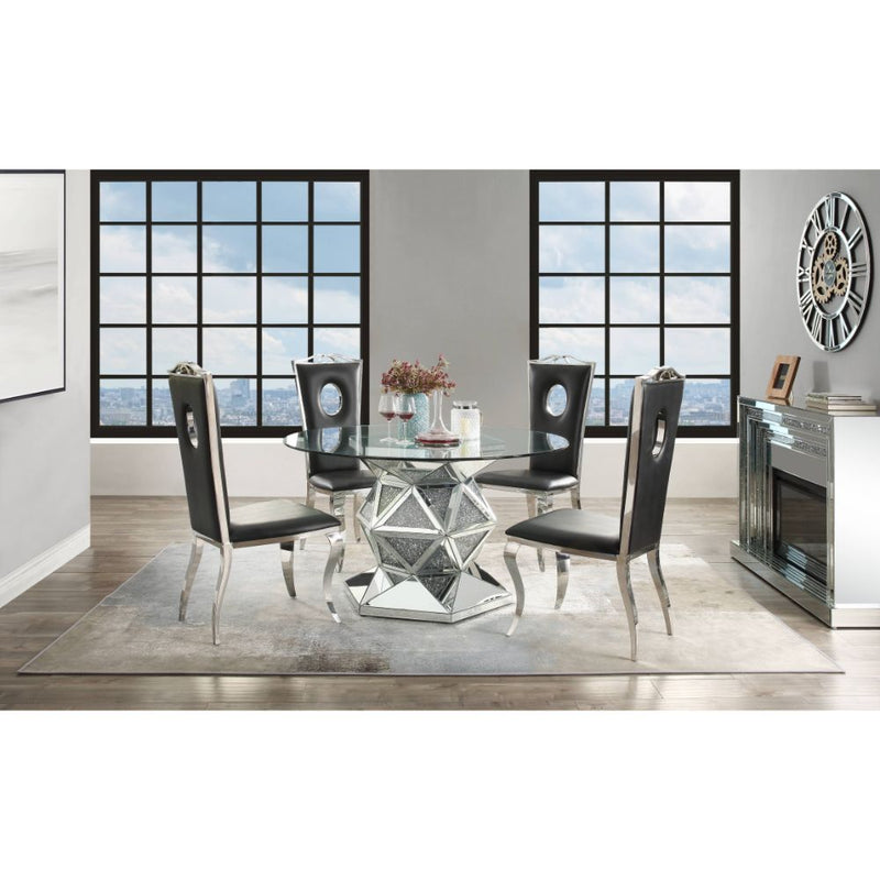 Noralie - 52" Round Dining Table - Mirrored & Faux Diamonds
