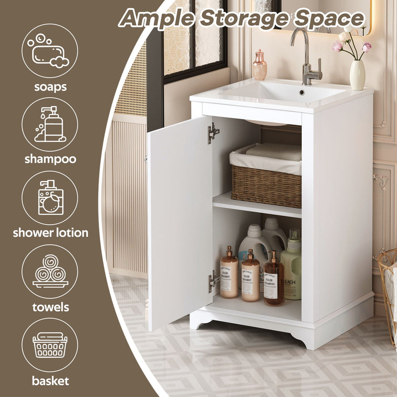 Bathroom Vanity With Sink, Freestanding Single Cabinet Set, Soft Close Door, Adjustable Shelf