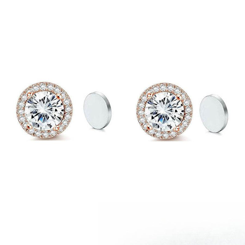 Stainless Steel Magnetic CZ Round Halo Stud Earrings for Men Women, Round Cubic Zirconia Inlaid Magnetic Earrings Non-Piercing Clip On Stud Earring