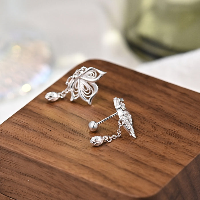 Women's S999 Silver Sweet Tassel New Butterfly Earrings