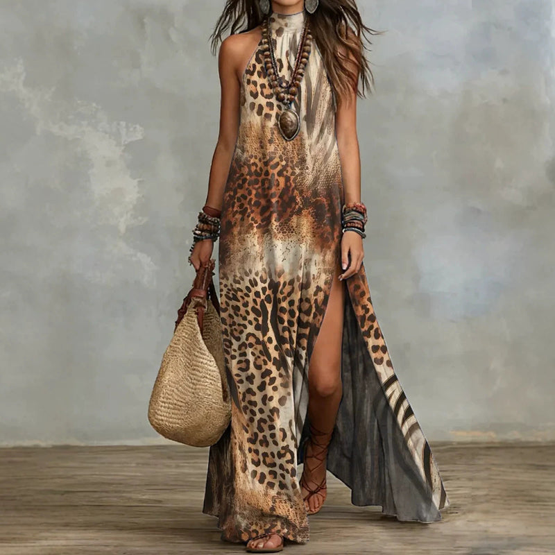 Women's Sleeveless Split Floral Print Maxi Dress