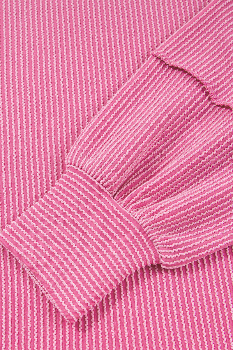 Bonbon Spiral Ribbed Exposed Seam Detail Plus Size Long Sleeve Top