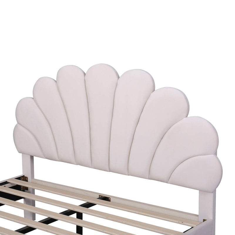 Upholstered Platform Bed With Flower Pattern Headboard