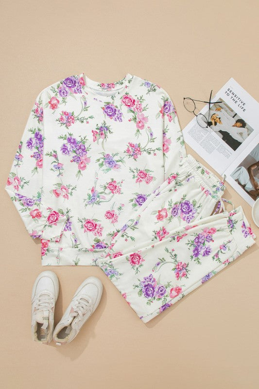 Floral Pullover and Drawstring Lounge Set