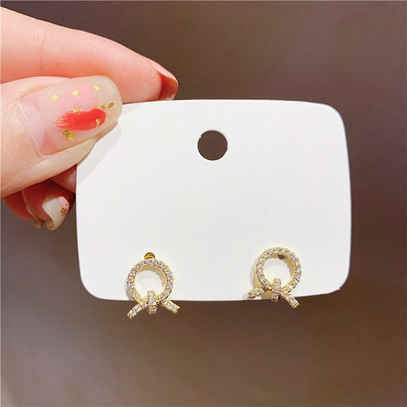 Rhinestone Circle Bow Stud Earrings