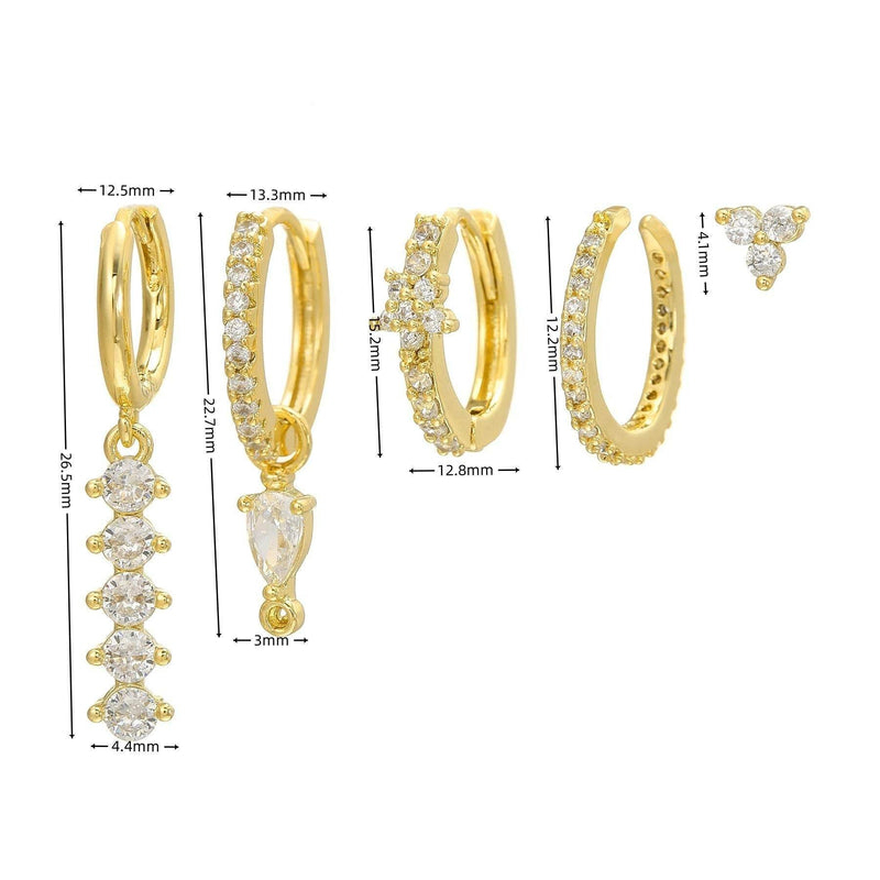 Stacking 5 Pieces Simple Clover Single-Row Serrated Ear Cuff Earring Set, 18k Gold-Plated  Teardrop Zircon Earrings, S925 Needle, Stacked Lobe Designs with Dazzling Zirconia