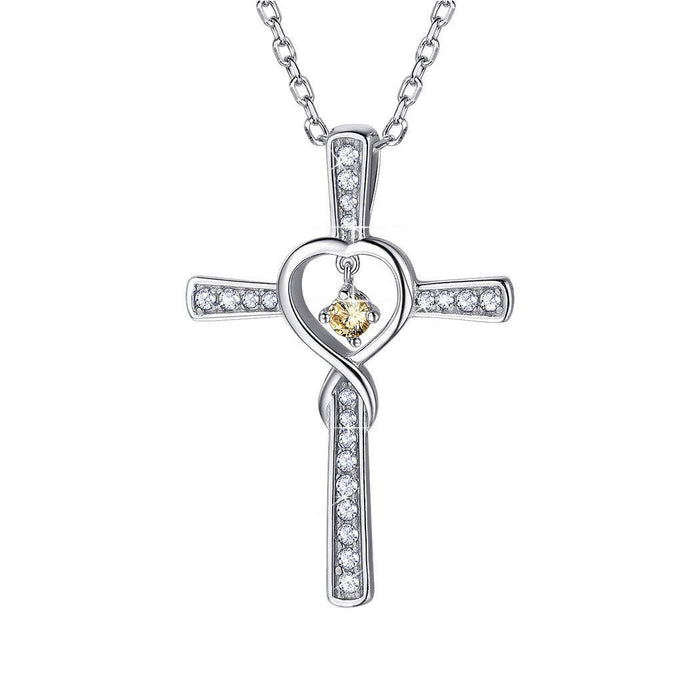 Infinity Love God We Trust Christian Cross Birthstone Crystal Pendant Necklace Colour Gems Zircon Heart Necklace Women Jewelry