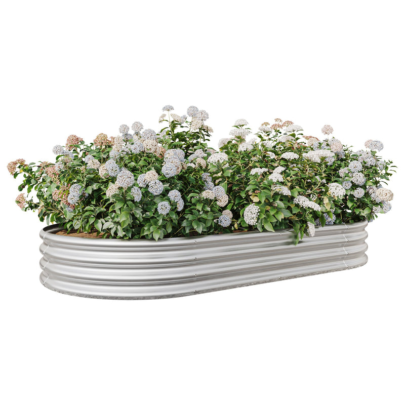 Raised Garden Bed Outdoor Oval Large Metal Planter Bed - Silver