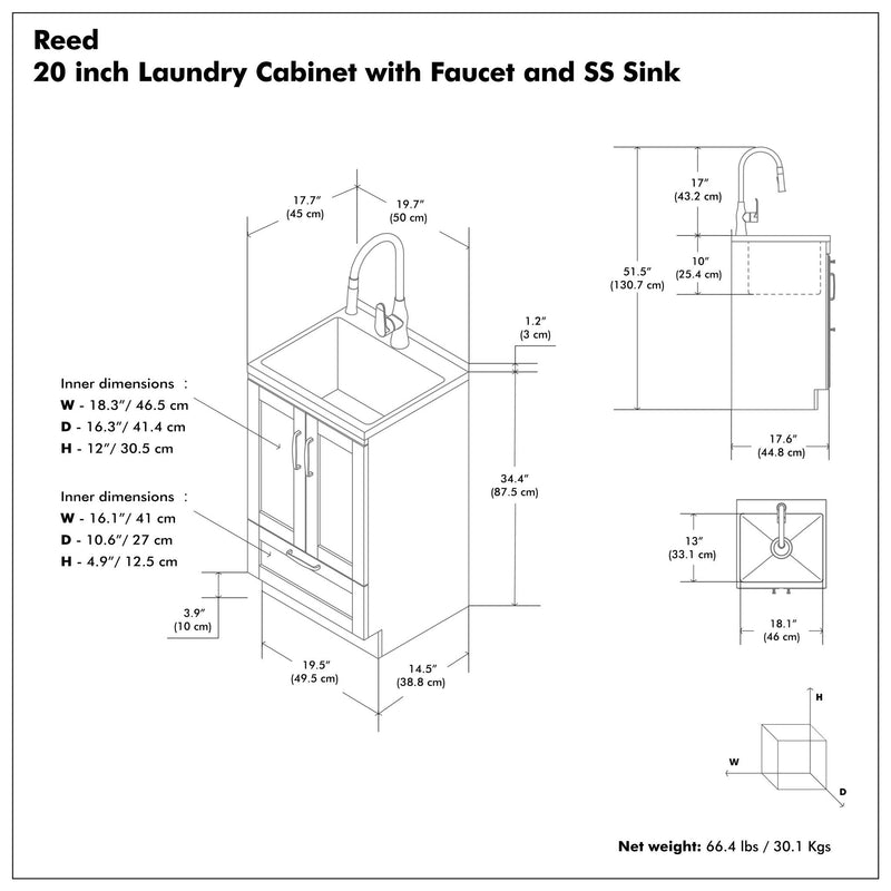 Reed - Deluxe Laundry Cabinet With Pull-Out Faucet And Stainless Steel Sink
