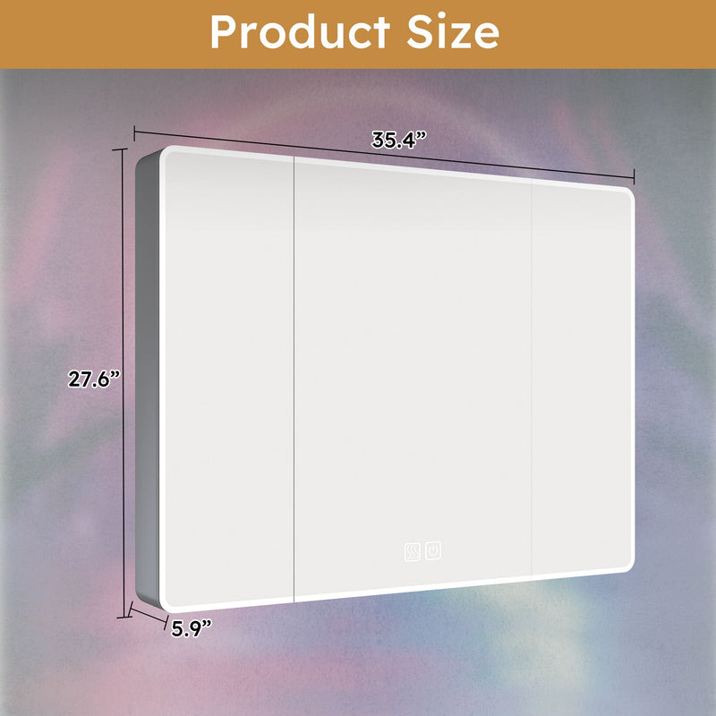 Aluminium Medicine Cabinet Mirror With LED Light And Defogging Function - Gray