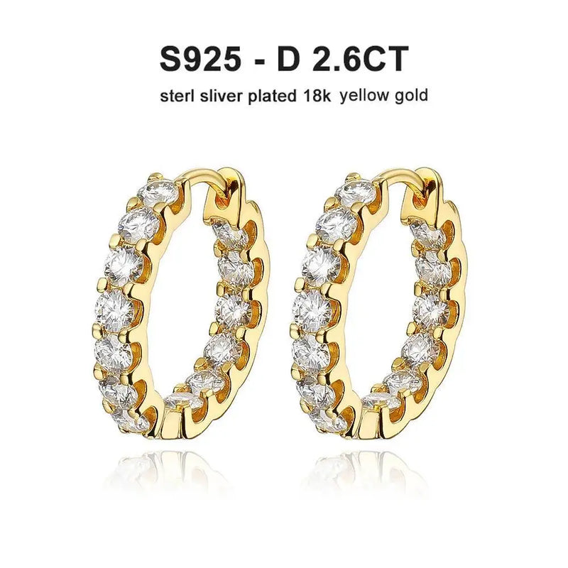 2.6Ct D Color Moissanite 925 Sterling Silver White Gold Plated Hoop Earrings For Women Wedding