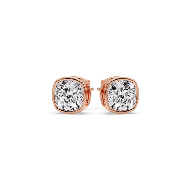 Cushion Diamond Bezel Set Solitaire Certified Stud Earrings