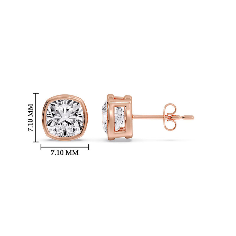 Cushion Diamond Bezel Set Solitaire Certified Stud Earrings