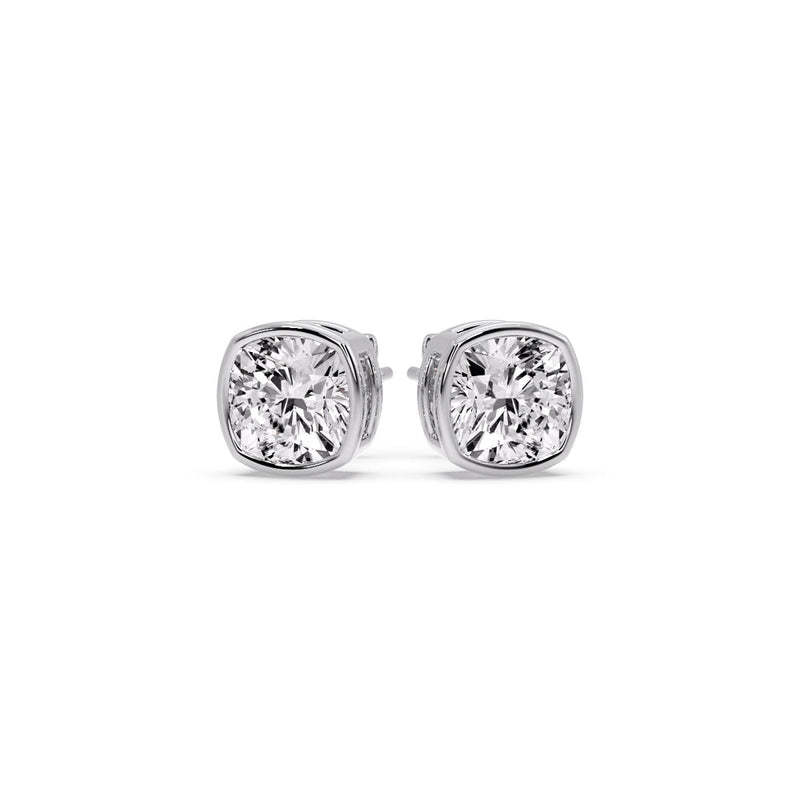 Cushion Diamond Bezel Set Solitaire Certified Stud Earrings