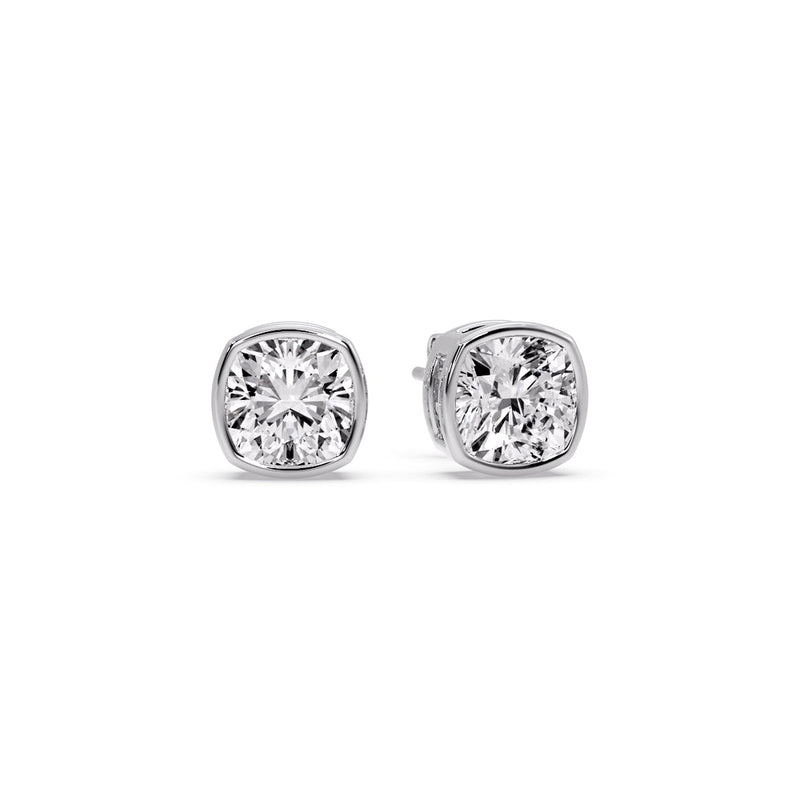 Cushion Diamond Bezel Set Solitaire Certified Stud Earrings