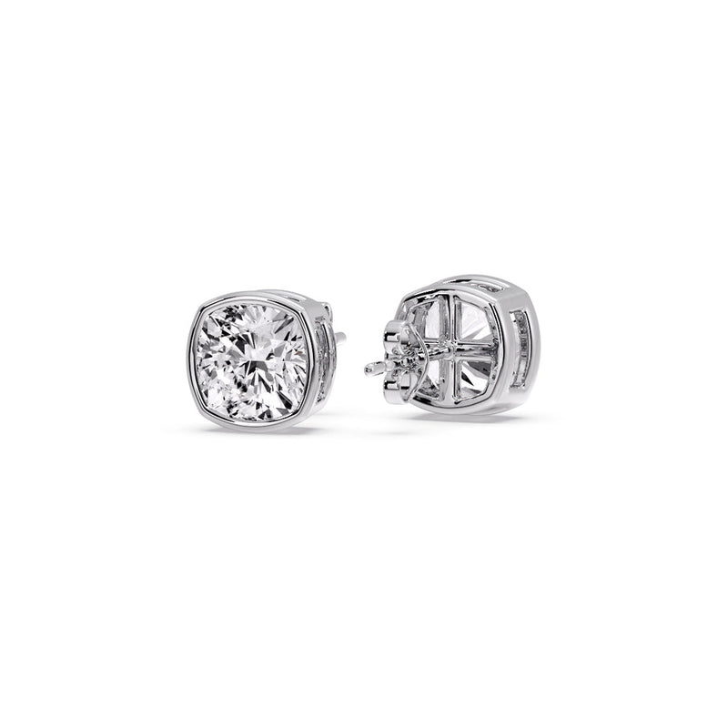 Cushion Diamond Bezel Set Solitaire Certified Stud Earrings