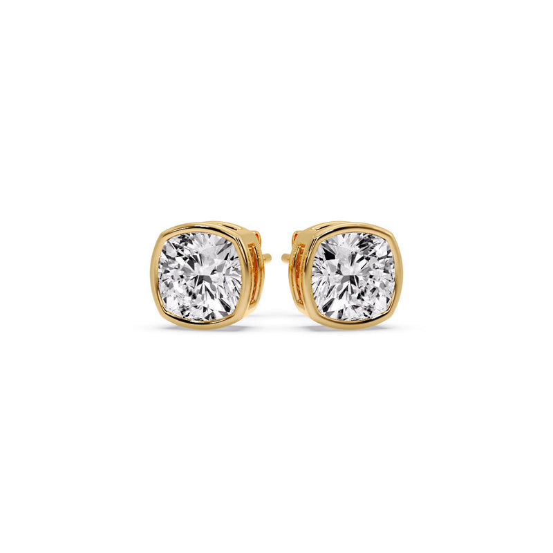 Cushion Diamond Bezel Set Solitaire Certified Stud Earrings