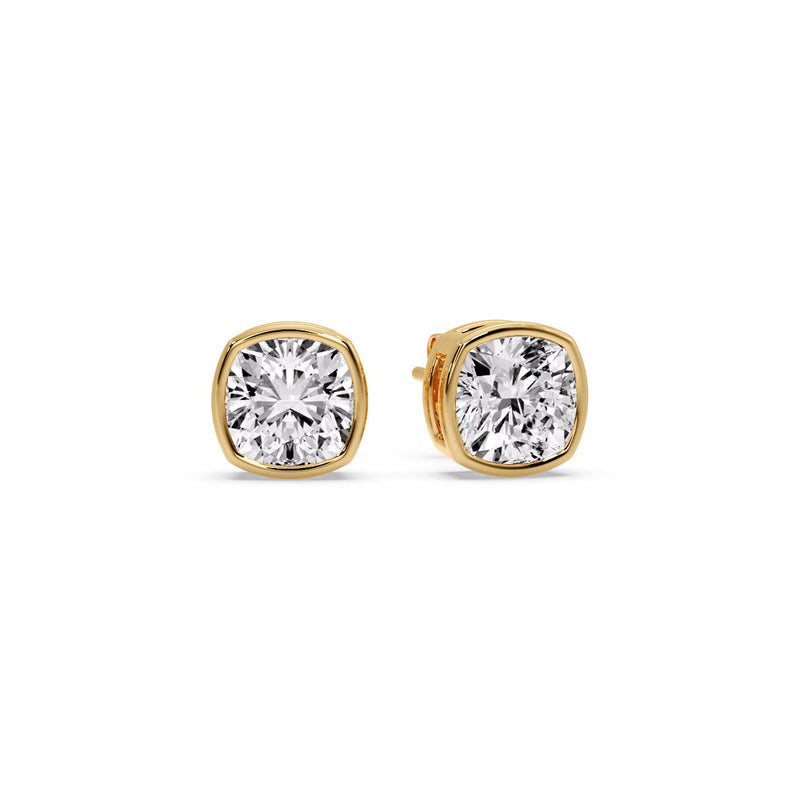 Cushion Diamond Bezel Set Solitaire Certified Stud Earrings