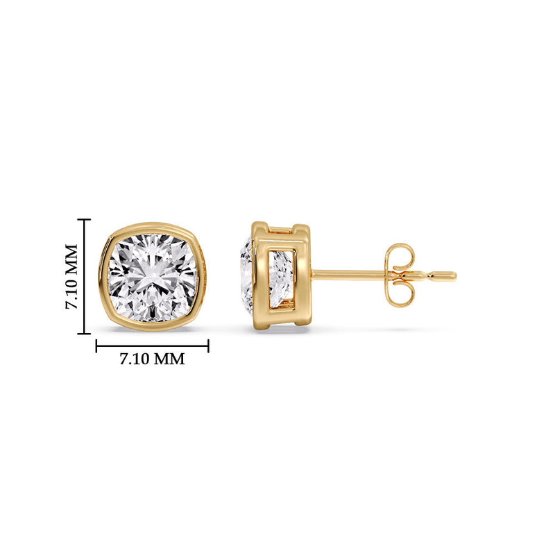 Cushion Diamond Bezel Set Solitaire Certified Stud Earrings