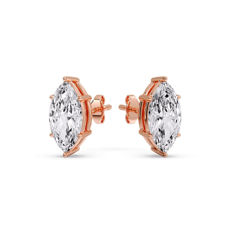 6 Prong Marquise Diamonds Solitaire Stud Earring in Basket Setting