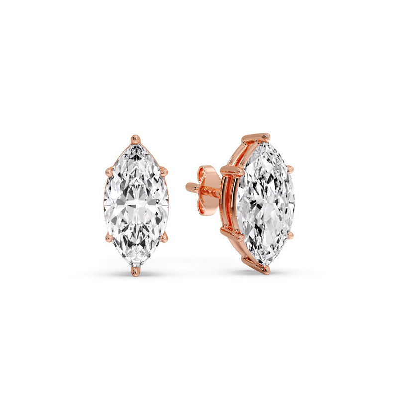 6 Prong Marquise Diamonds Solitaire Stud Earring in Basket Setting