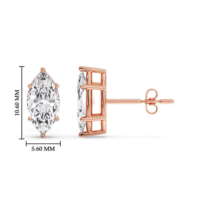 6 Prong Marquise Diamonds Solitaire Stud Earring in Basket Setting