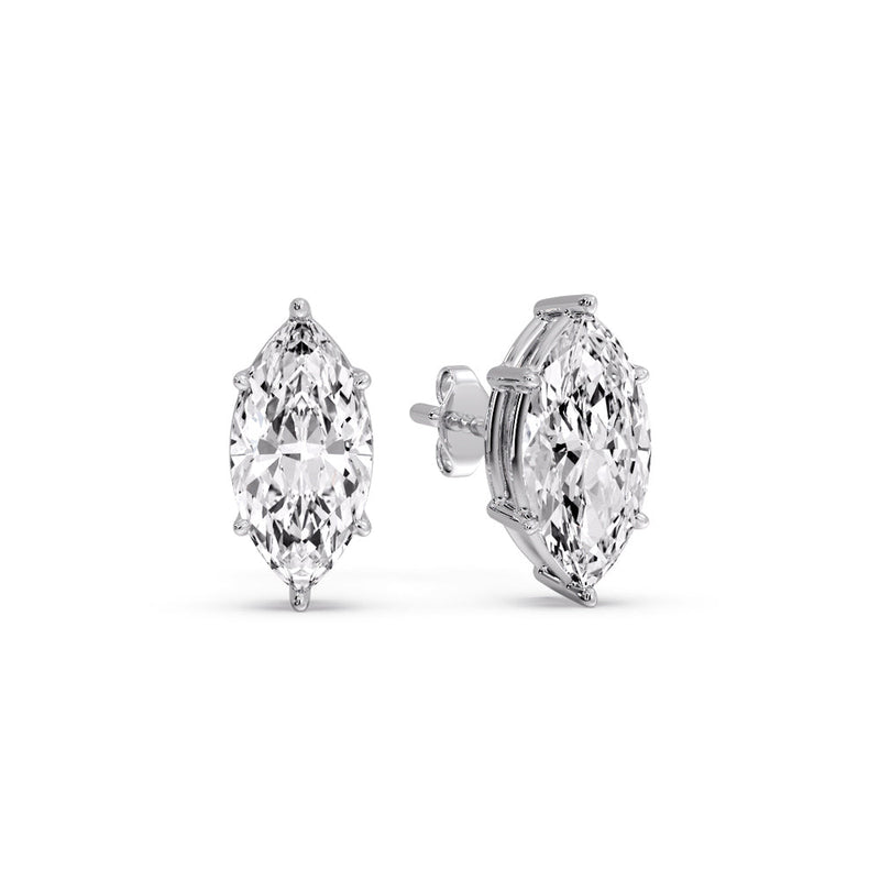 6 Prong Marquise Diamonds Solitaire Stud Earring in Basket Setting