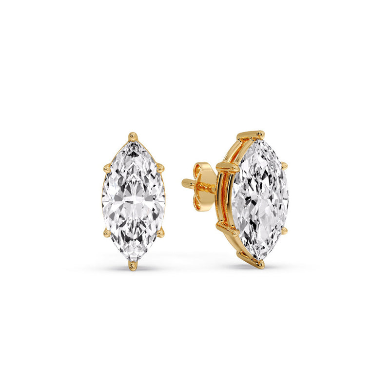 6 Prong Marquise Diamonds Solitaire Stud Earring in Basket Setting