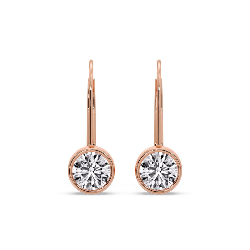 Lever Back Bezel Set Round Diamond Earrings