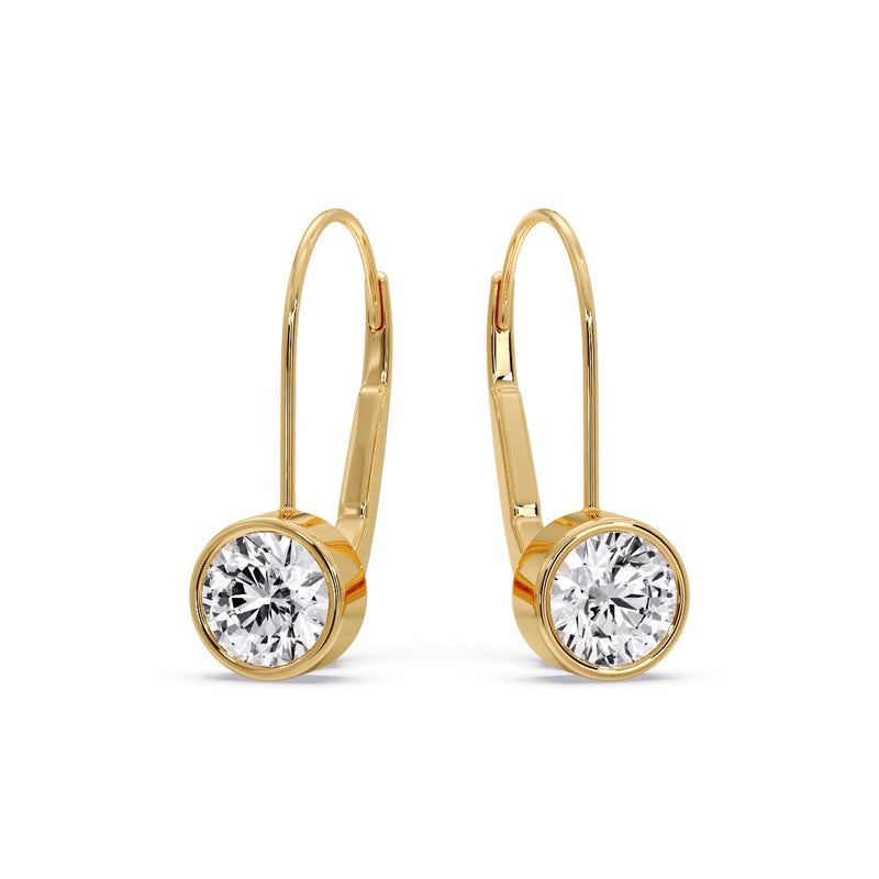 Lever Back Bezel Set Round Diamond Earrings
