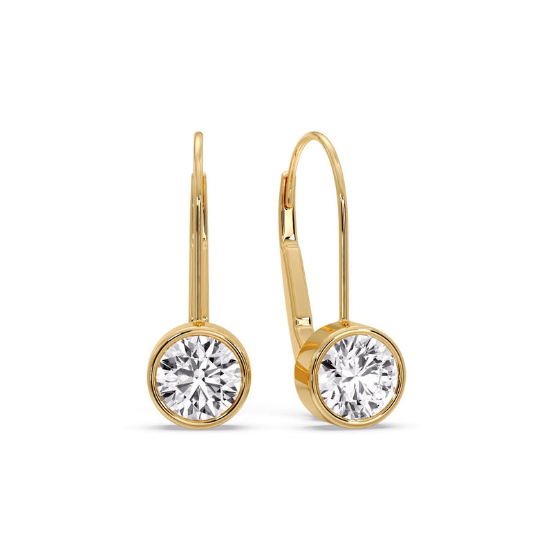 Lever Back Bezel Set Round Diamond Earrings