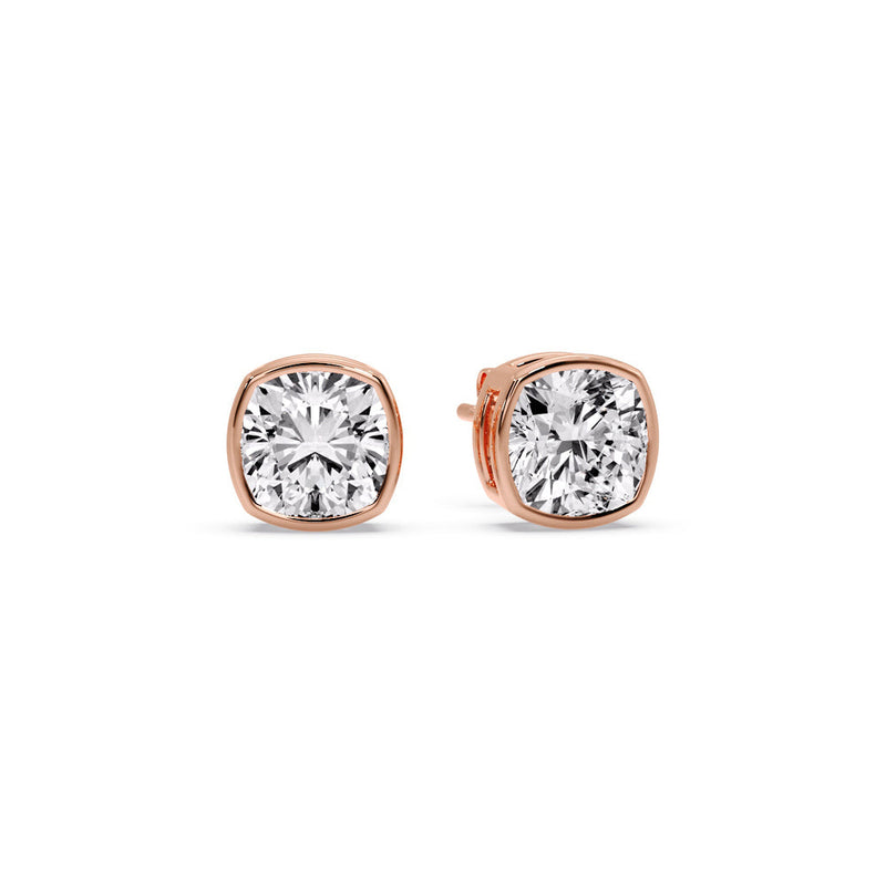 Cushion Diamond Bezel Set Solitaire Certified Stud Earrings