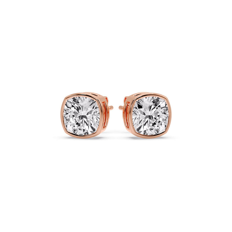 Cushion Diamond Bezel Set Solitaire Certified Stud Earrings