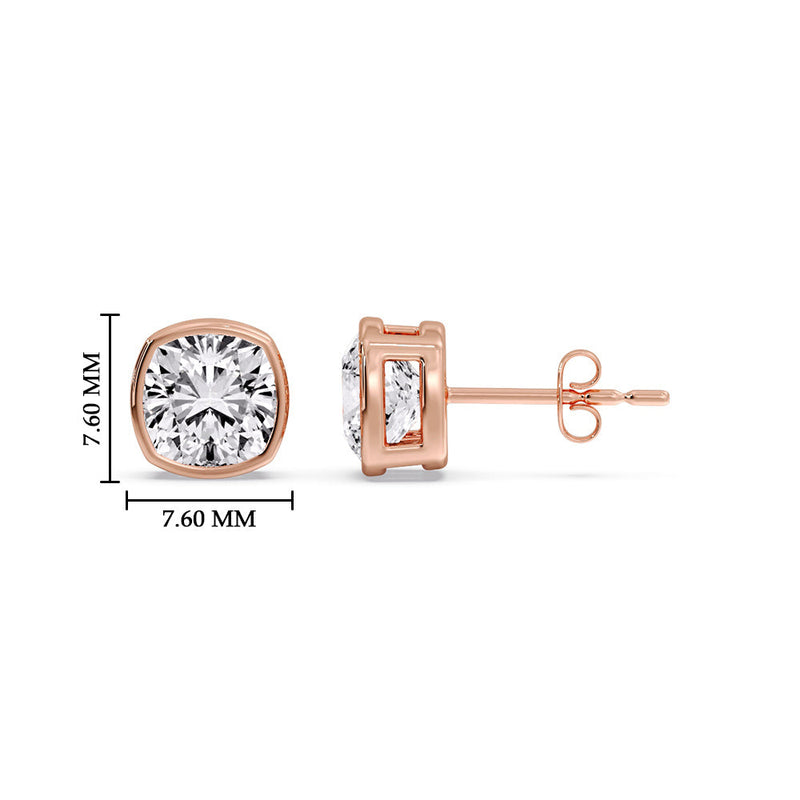 Cushion Diamond Bezel Set Solitaire Certified Stud Earrings