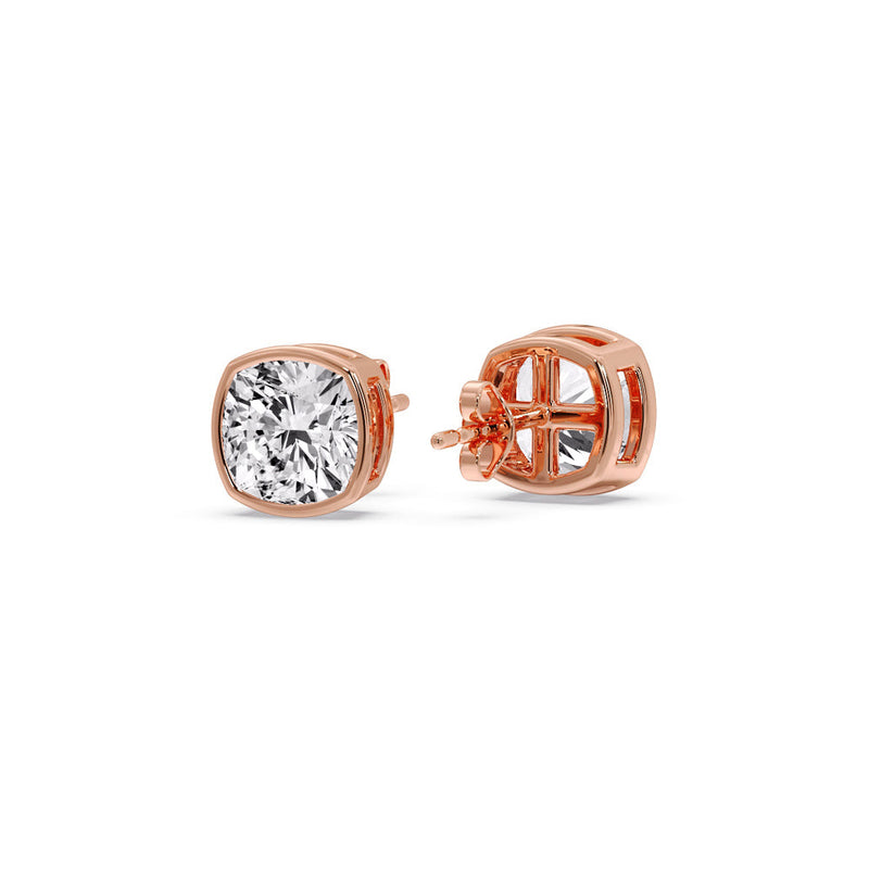 Cushion Diamond Bezel Set Solitaire Certified Stud Earrings