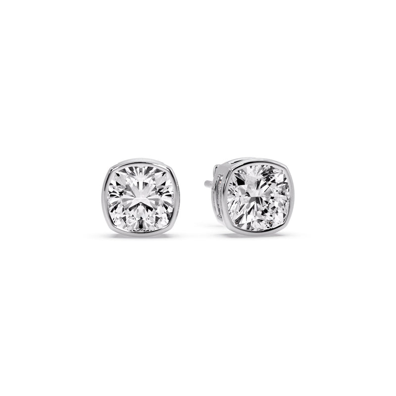 Cushion Diamond Bezel Set Solitaire Certified Stud Earrings