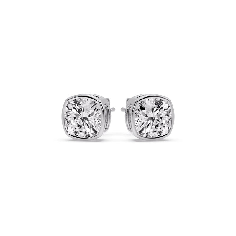 Cushion Diamond Bezel Set Solitaire Certified Stud Earrings